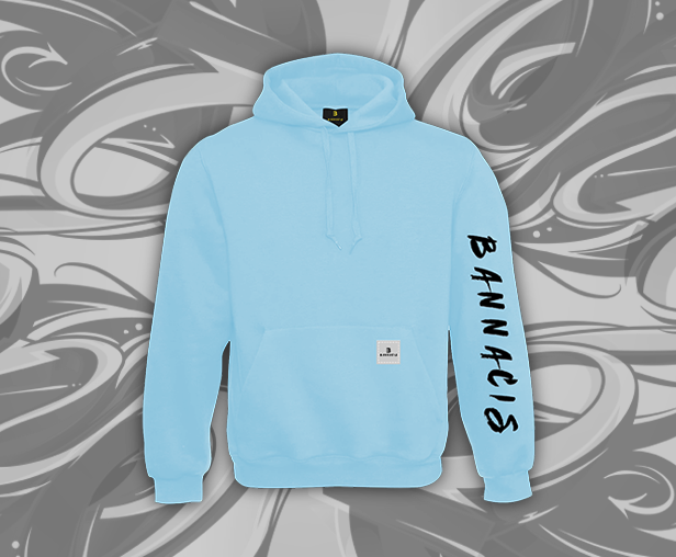 baby blue Bannacis branded hoodie