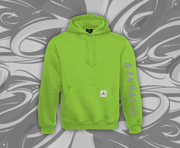 lime green Bannacis branded hoodie